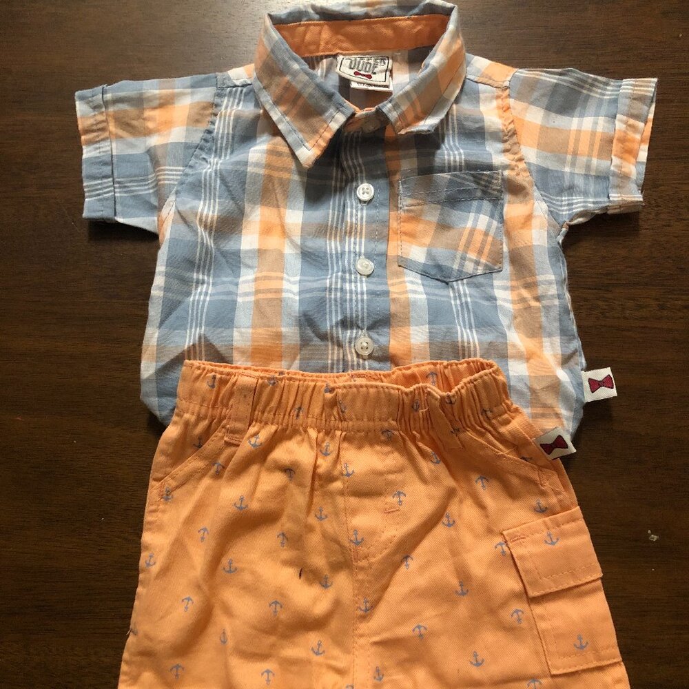 Dapper Dude Plaid Button-Up & Anchor Shorts Outfit Set 🌊